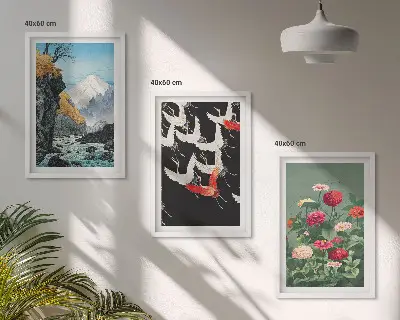 Wanddecoratieset met schilderijen met afbeeldingen van bergen, watervallen, vogels en bloemen