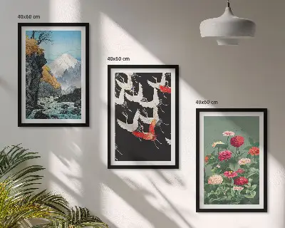 Wanddecoratieset met schilderijen met afbeeldingen van bergen, watervallen, vogels en bloemen