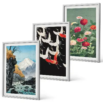 Wanddecoratieset met schilderijen met afbeeldingen van bergen, watervallen, vogels en bloemen