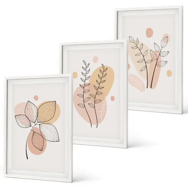 Set van botanische schilderijen pastelkleurige plantentekeningen
