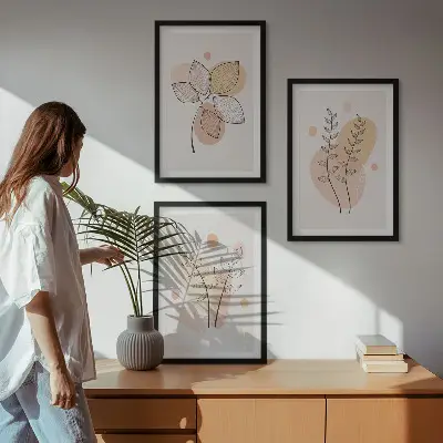 Set van botanische schilderijen pastelkleurige plantentekeningen