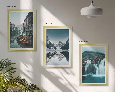 Fotowand met berglandschappen, watervallen en een meer