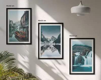 Fotowand met berglandschappen, watervallen en een meer