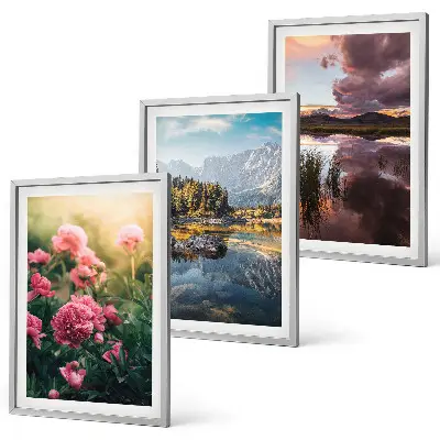 Wanddecoratie set schilderijen met afbeeldingen van bloemen, een tuin, bergen en water