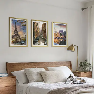 Fotowand met afbeelding van de Eiffeltoren, de kanalen van Venetië en Amsterdam