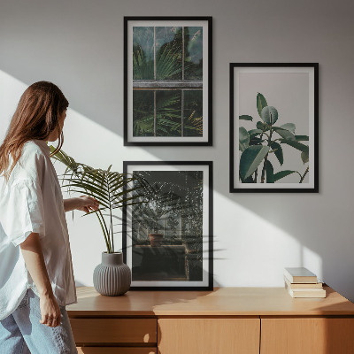 Wanddecoratie set schilderijen Zielone liście w oknie rośliny