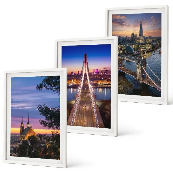 Wanddecoratieset met schilderijen bruggen bij zonsondergang