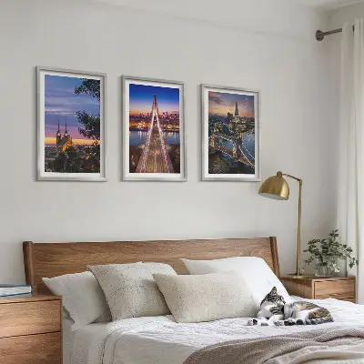 Wanddecoratieset met schilderijen bruggen bij zonsondergang