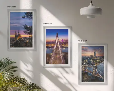 Wanddecoratieset met schilderijen bruggen bij zonsondergang
