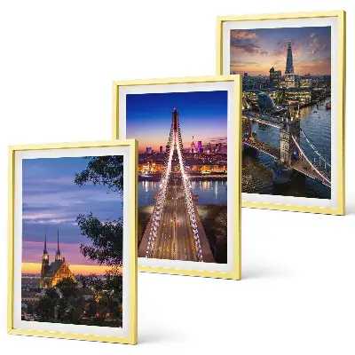 Wanddecoratieset met schilderijen bruggen bij zonsondergang