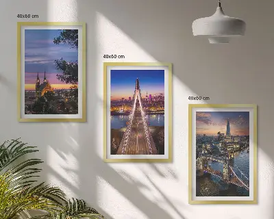 Wanddecoratieset met schilderijen bruggen bij zonsondergang