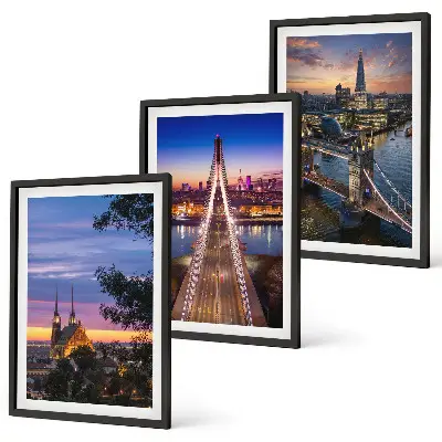 Wanddecoratieset met schilderijen bruggen bij zonsondergang