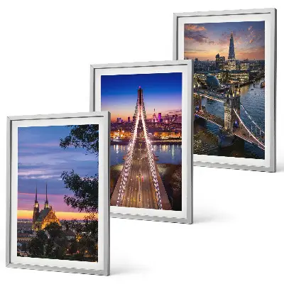 Wanddecoratieset met schilderijen bruggen bij zonsondergang