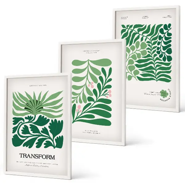 Wanddecoratie set schilderijen met groene bladeren en plantvormen