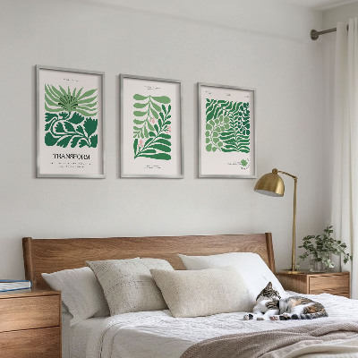 Wanddecoratie set schilderijen Zielone liście rośliny kształty