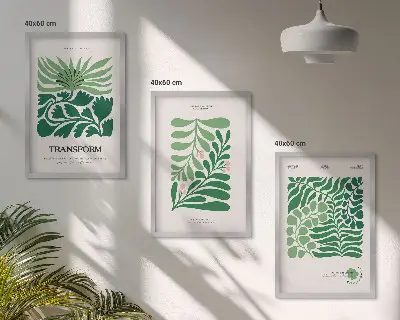 Wanddecoratie set schilderijen met groene bladeren en plantvormen