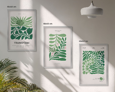 Wanddecoratie set schilderijen Zielone liście rośliny kształty