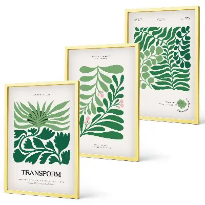 Wanddecoratie set schilderijen met groene bladeren en plantvormen