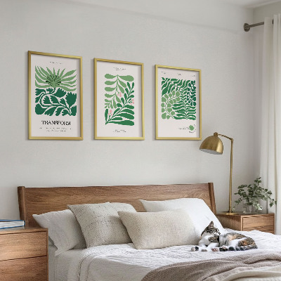 Wanddecoratie set schilderijen Zielone liście rośliny kształty