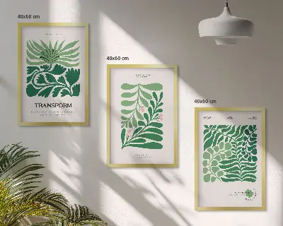 Wanddecoratie set schilderijen met groene bladeren en plantvormen