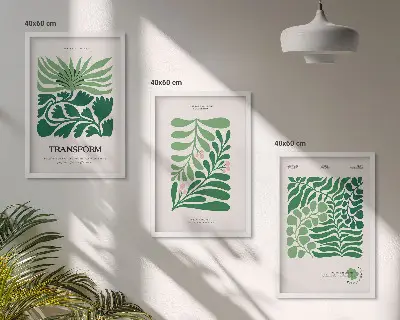Wanddecoratie set schilderijen met groene bladeren en plantvormen
