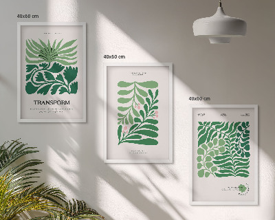 Wanddecoratie set schilderijen Zielone liście rośliny kształty