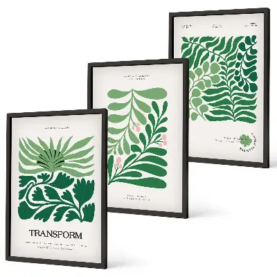 Wanddecoratie set schilderijen met groene bladeren en plantvormen