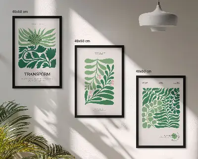 Wanddecoratie set schilderijen met groene bladeren en plantvormen