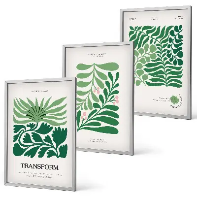 Wanddecoratie set schilderijen met groene bladeren en plantvormen