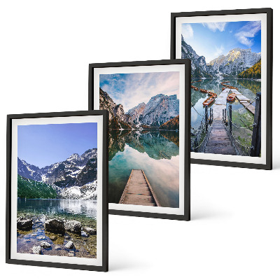 Wanddecoratie set schilderijen Góry jeziora drewniane pomosty