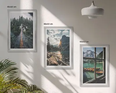 Fotowand met een landschap van een brug, meer, boten en bergen