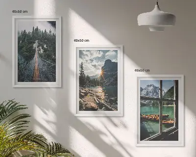 Fotowand met een landschap van een brug, meer, boten en bergen