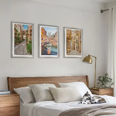 Wanddecoratieset schilderijen charmante straatjes met fonteinen