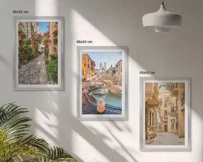 Wanddecoratieset schilderijen charmante straatjes met fonteinen
