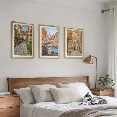 Wanddecoratieset schilderijen charmante straatjes met fonteinen