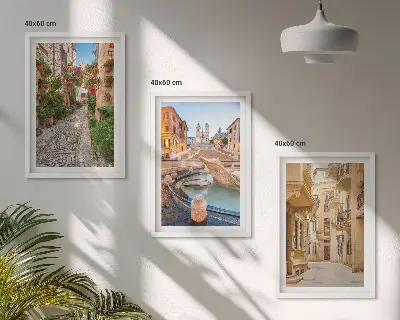 Wanddecoratieset schilderijen charmante straatjes met fonteinen