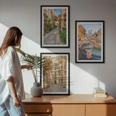 Wanddecoratieset schilderijen charmante straatjes met fonteinen