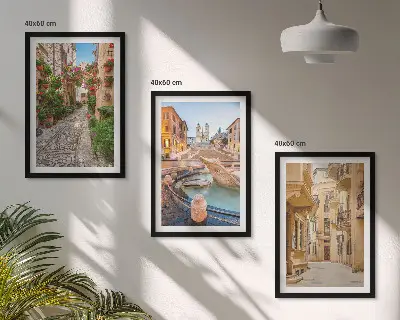 Wanddecoratieset schilderijen charmante straatjes met fonteinen