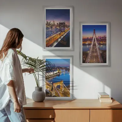 Fotowand stadsgezicht bij nacht met bruggen en rivieren