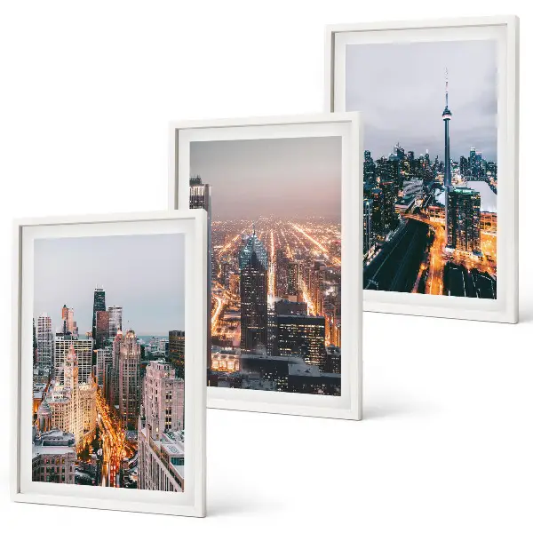 Wanddecoratieset schilderijen met nachtelijke stadsgezichten en wolkenkrabbers