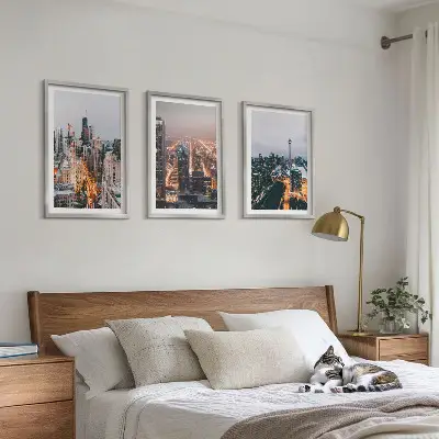 Wanddecoratieset schilderijen met nachtelijke stadsgezichten en wolkenkrabbers