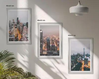 Wanddecoratieset schilderijen met nachtelijke stadsgezichten en wolkenkrabbers