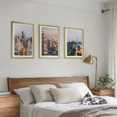 Wanddecoratieset schilderijen met nachtelijke stadsgezichten en wolkenkrabbers