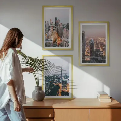 Wanddecoratieset schilderijen met nachtelijke stadsgezichten en wolkenkrabbers