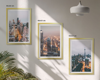 Wanddecoratie set schilderijen Miasta nocą wieżowce światła