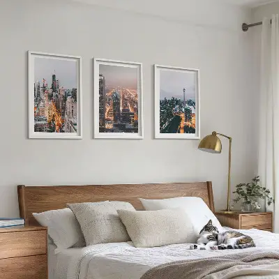 Wanddecoratieset schilderijen met nachtelijke stadsgezichten en wolkenkrabbers