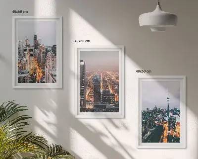 Wanddecoratieset schilderijen met nachtelijke stadsgezichten en wolkenkrabbers