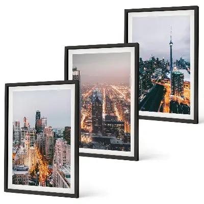 Wanddecoratieset schilderijen met nachtelijke stadsgezichten en wolkenkrabbers
