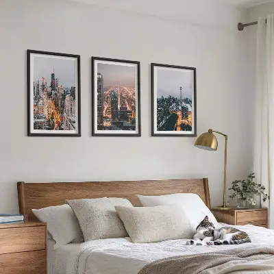 Wanddecoratieset schilderijen met nachtelijke stadsgezichten en wolkenkrabbers