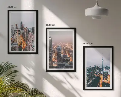 Wanddecoratieset schilderijen met nachtelijke stadsgezichten en wolkenkrabbers